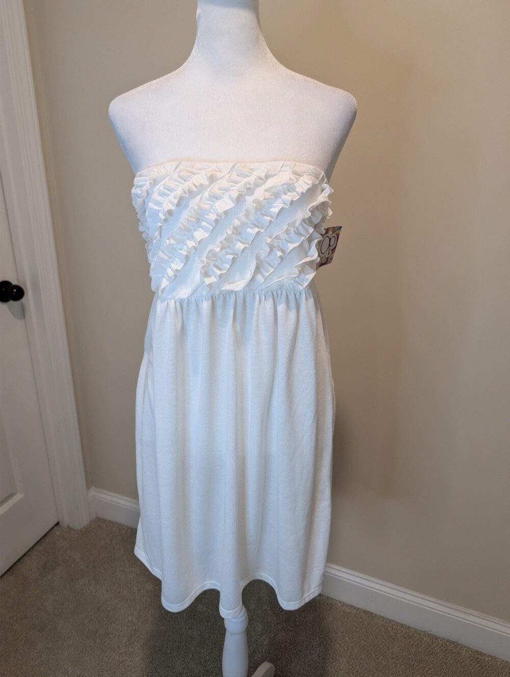 🟣 OP White Strapless Ruffle Swim Coverup Dress